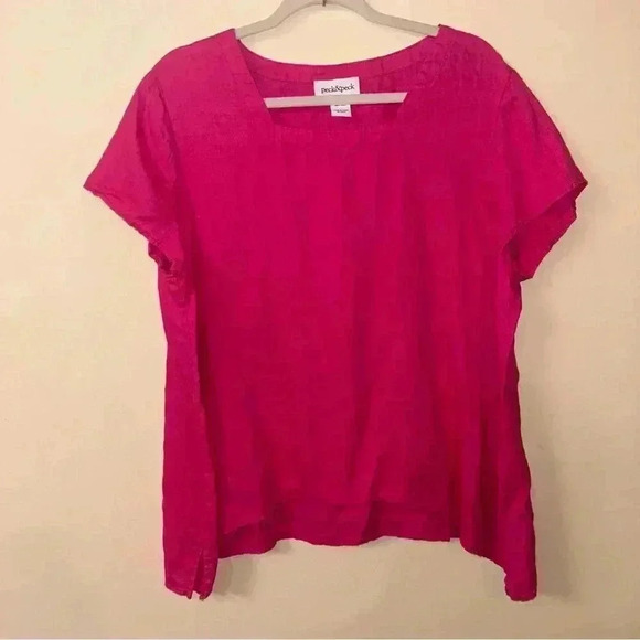 Peck & Peck Tunic Top 100% Linen Square Neck Hi Low Pink Blouse Size XL - Picture 2 of 4